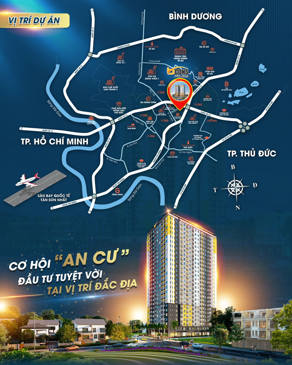 Hình ảnh vị trí Bcons Polaris nằm liền kề đại lộ phạm văn đồng