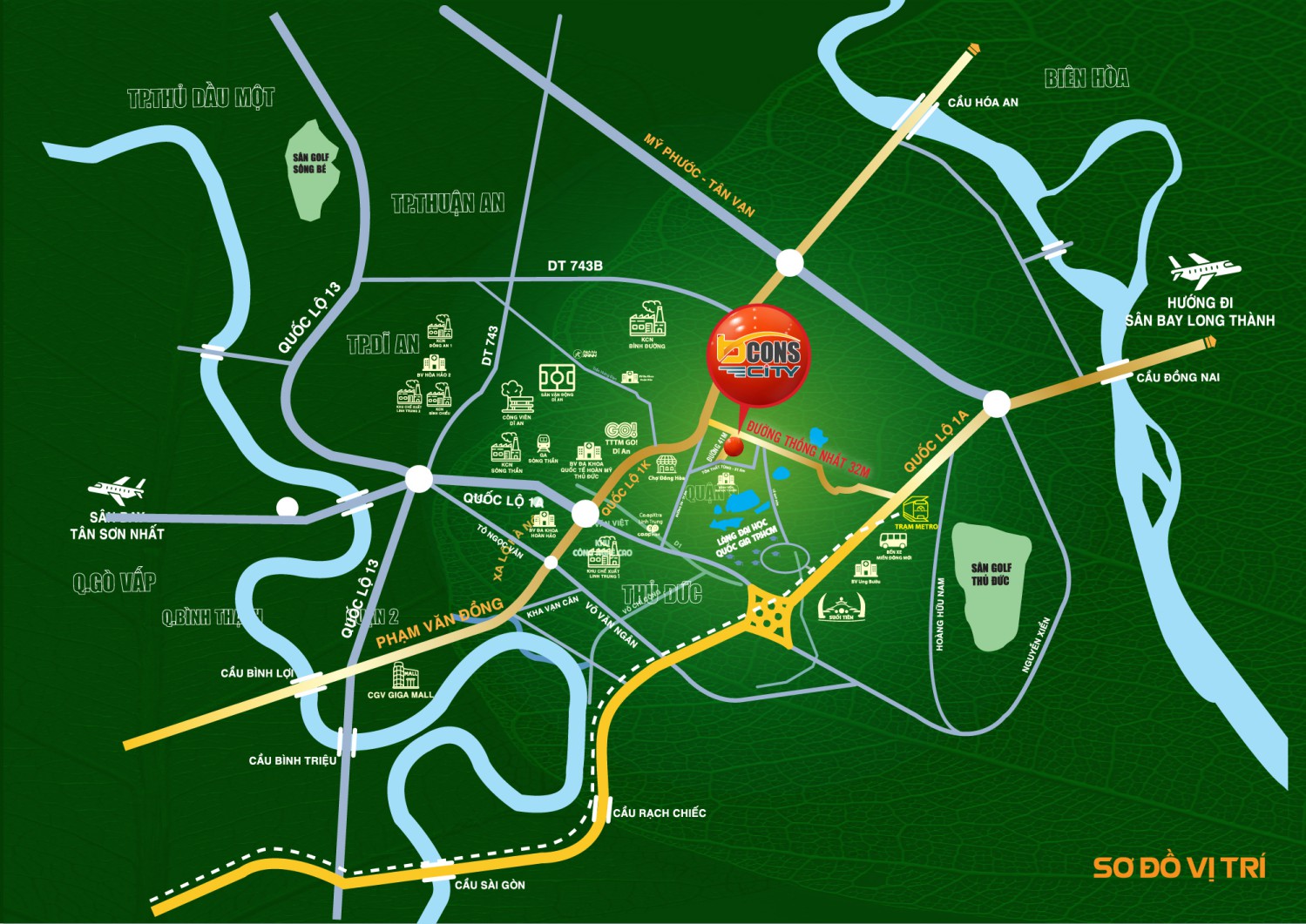 Hình ảnh vị trí của bcons city ở vị trí trung tâm thành phố Dĩ An